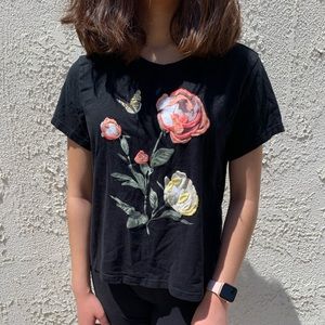 Black Shirt with Embroidered Flowers